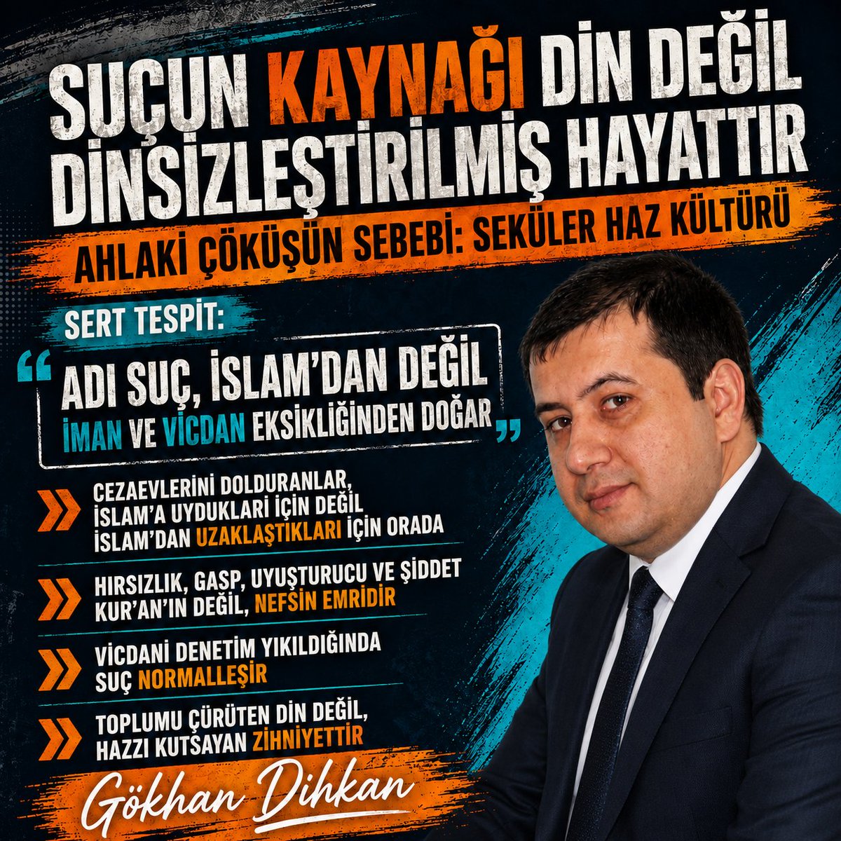 dihkan61's tweet photo. SUÇUN KAYNAĞI DİN DEĞİL, DİNSİZLEŞTİRİLMİŞ HAYATTIR!

Gökhan DİHKAN - Trabzon / 27 Temmuz 2026

Modern çağın en büyük entelektüel sahtekârlıklarından biri, toplumda meydana gelen her türlü ahlaki çürümeyi, şiddeti ve adi suçu dinin varlığına bağlama alışkanlığıdır. Bir cinayet işlenir, suçlu dinî bir çevreden geliyorsa hemen İslam sorgulanır. Bir dolandırıcı namaz kılmışsa namaz mahkûm edilir. Bir hırsızın kimliğinde “Müslüman” yazıyorsa suçun faili değil, mensup olduğunu söylediği din sanık sandalyesine oturtulur.

Fakat aynı suçlu alkol bağımlısıysa, kumar oynuyorsa, uyuşturucu kullanıyorsa, gayrimeşru kazanç peşindeyse, medya kültürüyle zehirlenmişse ve hayatında İslam’ın ahlakından eser yoksa bunların hiçbiri konuşulmaz.

Çünkü mesele suçun gerçek sebeplerini araştırmak değildir. Mesele, her fırsatta dini mahkûm etmek ve seküler hayatın meydana getirdiği manevi enkazı gizlemektir.

Açık konuşalım: Hırsızlık, gasp, cinayet, tecavüz, uyuşturucu ticareti, rüşvet, dolandırıcılık ve kul hakkı yemek İslam’ın emri değil, doğrudan doğruya İslam’ın yasakladığı fiillerdir. Bir insan bu suçları İslam’a uyarak değil, İslam’a isyan ederek işleyebilir.

Kur’an, “Mallarınızı aranızda batıl yollarla yemeyin” buyurur. Haksız yere bir cana kıymayı bütün insanlığı öldürmeye denk görür. Zinayı, içkiyi, kumarı, hırsızlığı, iftirayı ve yetim malı yemeyi ağır biçimde yasaklar. Peygamber Efendimiz, Müslümanı elinden ve dilinden insanların emin olduğu kişi olarak tarif eder.

Şimdi soralım: İnsanların malını çalan bir hırsız hangi ayete uymaktadır? Bir kadını öldüren cani hangi sünneti yerine getirmektedir? Uyuşturucu satan bir çete mensubu hangi İslami kaidenin gereğini yapmaktadır? Kamu malını zimmetine geçiren bir bürokrat, hangi dinî hükme dayanarak hareket etmektedir?

Hiçbirine!

Bunların tamamı İslam’a rağmen işlenen suçlardır. Buna rağmen suçları İslam’a fatura etmek, cehalet değilse kasıtlı bir ideolojik operasyondur.

SUÇLUYU MÜSLÜMAN YAPAN NEDİR?

Bir insanın nüfus kâğıdında Müslüman yazması, onun İslam ahlakıyla yetiştiğini göstermez. Bayramda camiye gitmek, cenazede dua okumak, çocuğuna Müslüman bir isim vermek yahut boynuna dinî bir sembol takmak da kişiyi ahlaklı hale getirmez.

İslam bir etiket değil, hayat nizamıdır.

İslam; eline, diline, gözüne, midesine, cüzdanına ve öfkesine hâkim olmaktır. İslam; yalnız kaldığında da haramdan uzak durmak, kimse görmediğinde de kul hakkına el uzatmamaktır. İslam; hesap günü şuuru taşımak, yaptığının yanına kâr kalmayacağını bilmektir.

Dolayısıyla gündüz insanları dolandırıp gece tesbih çeken kişinin problemi İslam değildir. Onun problemi, İslam’ın ahlakını hayatından kovmuş olmasıdır. Namazı şekle indirgemiş, dini vicdanından ve ticaretinden çıkarmış, ibadeti davranıştan koparmıştır.

Suçlunun ağzındaki dinî kelimelere bakıp onun cürmünü İslam’a yüklemek, hastanenin önünde suç işlendi diye doktorluğu suçlamaya benzer.

Suçlunun kimliğine değil, hayatını yöneten değerlere bakılmalıdır.

Onun hayatını Kur’an mı yönlendiriyor, yoksa para hırsı mı? Ahiret inancı mı, yoksa yakalanmama hesabı mı? Kanaat mi, yoksa sınırsız tüketim arzusu mu? Edep mi, yoksa haz kültürü mü?

Gerçek cevap burada gizlidir.

VİCDANİ DENETİMİ YIKAN DÜZEN

İslam’ın insana kazandırdığı en önemli ahlaki kuvvetlerden biri, görünmeyen denetim şuurudur. Mümin, polis görmese de Allah’ın gördüğünü bilir. Kamera olmasa da hesap gününe inanır. Mahkeme beraat ettirse bile kul hakkının ahirette karşısına çıkacağını düşünür.

İşte bu şuur, dünyanın hiçbir ceza kanununun kuramayacağı kadar güçlü bir iç denetim mekanizmasıdır.

Seküler düzen ise insanı yalnızca dünyevi yaptırımlarla sınırlamaya çalışır. Suçun ölçüsü çoğu zaman ahlak değil, yakalanıp yakalanmamaktır. Böyle bir zihniyet yerleştiğinde insan şu hesabı yapmaya başlar: “Yakalanmazsam suç sayılmaz. Delil bırakmazsam hesap vermem. Güçlüysem kanunu aşarım.”

İlahi denetim fikri yok edilince geriye kurnazlık kalır.

Bugün nice dolandırıcı, cinayet zanlısı, çete mensubu ve uyuşturucu taciri suç işlerken bunu “Allah’ın huzurunda nasıl hesap veririm?” diye düşünmüyor. “Kameraya yakalandım mı, telefon dinleniyor mu, polis beni bulabilir mi?” diye düşünüyor.

İşte manevi çözülmenin özü budur.

Suçu yalnızca polisiye tedbirlerle önlemeye çalışanlar, insanı iç dünyasından tanımıyor. Her sokağa polis, her binaya kamera, her telefona takip sistemi koyabilirsiniz. Fakat insanın kalbine ahlak, vicdan ve hesap verme şuuru yerleştirmediğiniz sürece suç sadece yöntem değiştirir.

HAZ DİNİ VE SINIRSIZ İHTİRAS

Modern seküler kültür insana kanaati değil, tüketmeyi öğretmektedir. Sabretmeyi değil, derhal tatmin olmayı telkin etmektedir. Helal kazancı değil, kısa yoldan zenginleşmeyi parlatmaktadır. Aileyi, sadakati, iffeti ve fedakârlığı değil; bireysel arzuyu kutsamaktadır.

Reklamlar, diziler, sosyal medya platformları ve eğlence endüstrisi sürekli aynı mesajı vermektedir:

“Daha fazlasını iste.”

“Hayatını yaşa.”

“Kimseye hesap verme.”

“Arzularını erteleme.”

“Sen her şeyin en iyisini hak ediyorsun.”

Fakat her insan reklamı yapılan hayatı meşru yollardan elde edemez. O zaman devreye dolandırıcılık, yasa dışı bahis, hırsızlık, rüşvet, uyuşturucu ticareti ve tefecilik girer. Çünkü kişiye sınırsız arzu verilmiş, fakat sabır ve kanaat öğretilmemiştir.

Bir taraftan gençlere lüks otomobiller, pahalı saatler, gösterişli tatiller ve sınırsız eğlence hayatı pazarlanıyor; diğer taraftan bu hayatı elde edemeyenlerin neden yasa dışı kazanca yöneldiği soruluyor.

Bu ikiyüzlülüktür.

İslam “İnsan için ancak çalıştığının karşılığı vardır” der. Seküler tüketim kültürü ise “Nasıl elde ettiğin önemli değil, yeter ki sahip ol” mesajı verir.

İslam alın terini yüceltir. Modern haz kültürü kolay parayı cazip gösterir.

İslam kumarı haram kılar. Seküler sistem yasa dışı bahsi eleştirirken şans oyunlarını devlet eliyle yaygınlaştırır.

İslam zinayı ve sadakatsizliği mahkûm eder. Eğlence endüstrisi bunları özgürlük, cesaret ve bireysel tercih adı altında normalleştirir.

Sonra da meydana gelen aile facialarının hesabı dine kesilir.

KADIN CİNAYETLERİ İSLAM’IN DEĞİL, CAHİLİYENİN ESERİDİR

Kadına şiddet uygulayan, eşini öldüren veya ailesini terörize eden bir erkek, İslam’ın temsilcisi değil, İslam’ın mahkûm ettiği cahiliye ahlakının taşıyıcısıdır.

Peygamber Efendimiz, “Sizin en hayırlınız, ailesine karşı en hayırlı olanınızdır” buyurmuştur. Kadının canını, malını, haysiyetini ve namusunu dokunulmaz kabul eden bir dinin, kadın cinayetlerinden sorumlu tutulması akıl dışıdır.

Bir erkek eşini kıskançlık, öfke, alkol, uyuşturucu, kumar borcu veya sadakatsizlik yüzünden öldürüyorsa, burada İslam’ın değil; nefis terbiyesizliğinin, bağımlılığın ve ahlaki çöküşün izi vardır.

Kadını öldüren cani “namus” kelimesini kullanabilir. Fakat İslam’da namus, cinayet işleme ruhsatı değildir. Adalet, öfkeye teslim edilmez. Hiç kimse kendi başına hâkim, savcı ve cellat olamaz.

İslam’ın adını kullanarak cinayet i��lemek, İslam’a hizmet değil, İslam’a iftiradır.

DİJİTAL ÇAĞIN YENİ SUÇLULARI

Siber dolandırıcılık, yasa dışı bahis, saadet zincirleri ve dijital şantaj suçları da modern haz ve kolay kazanç kültürünün ürünüdür.

İnsanların banka hesaplarını boşaltanlar, yaşlıların birikimlerini çalanlar, gençleri bahis tuzağına düşürenler hangi dinî eğitimden beslenmektedir? Bu kişiler kul hakkını bilen, haram lokmadan korkan, alın terini kutsal gören insanlar mıdır?

Hayır.

Bunlar parayı mutlak değer haline getiren sistemin çocuklarıdır. Başarıyı ahlakla değil servetle, itibarı erdemle değil gösterişle ölçen kültürün ürünleridir.

Toplum gençlere “Zengin görün, güçlü görün, çok tüket, çok eğlen” dedikten sonra onların kısa yoldan köşe dönmesine şaşırmaktadır.

Asıl şaşılacak olan, bu kadar yoğun bir ahlaki bombardımana rağmen hâlâ dürüst kalabilen insanların bulunmasıdır.

SUÇUN FATURASINI İSLAM’A KESMEYİN

Bugün toplumun ihtiyacı daha az din değil, daha sahih bir din anlayışıdır. Daha az ahlak değil, hayatın her alanını kuşatan gerçek bir ahlak eğitimidir. Camiye hapsedilmiş, ticarete, siyasete, aileye ve hukuka karışmayan sembolik bir din değil; kul hakkını, adaleti, emaneti ve hesap verme şuurunu merkeze alan canlı bir İslam’dır.

Cezaevlerini dolduran insanlar, İslam’ı fazla yaşadıkları için değil, İslam’ın ahlakından uzaklaştıkları için oradadır.

Sokakları çetelere teslim eden din değildir.

Uyuşturucu ticaretini büyüten din değildir.

Kadınları öldüren din değildir.

İnsanları dolandıran, yetim malı yiyen, kamu kaynaklarını yağmalayan, kumarı ve kolay kazancı teşvik eden din değildir.

Bütün bunların arkasında sınırsız ihtiras, haz putçuluğu, para tapınması, vicdansız bireycilik ve hesap verme şuurunun yok edilmesi vardır.

Suç, dinin varlığının değil, dinin insan hayatından kovulmasının neticesidir.

Bu gerçeği görmek istemeyenler, her yeni cinayetin ardından dine saldırmaya devam edebilir. Fakat hakikat değişmeyecektir: İlahi ahlakın çekildiği yerde boşluğu hukuk değil, çoğu zaman nefis doldurur. Nefsin hâkim olduğu yerde ise insan, insanın kurdu haline gelir.

Bugün yaşadığımız ahlaki felaketin adı din değildir.

Bu felaketin adı, Allah’ı hayattan çıkarıp insanın heveslerini ilahlaştıran seküler çürümedir.
