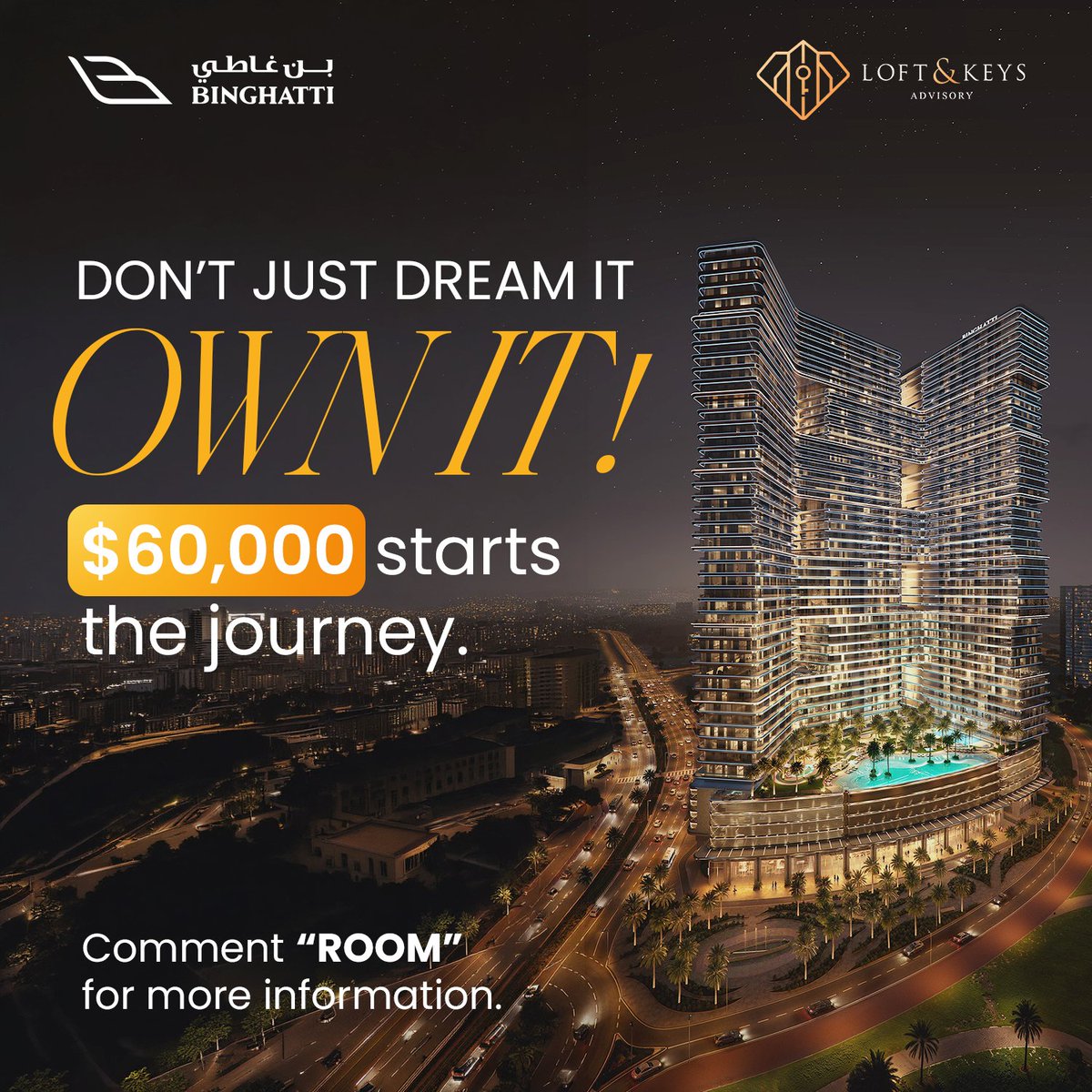 loftandkeys's tweet photo. Everyone dreams of a place in Dubai. Far fewer realise how little it takes to actually own one.

$60,000. That is where the journey starts. A real, income-producing share of a Binghatti address, in a dollar-pegged currency, earning above 7% in the right community. Not a someday. A now.

The skyline in this photo is not a mood board. It is a market you can hold a piece of, on a ticket that fits an ordinary budget.

So the question stops being whether you can afford Dubai, and becomes which entry point fits you.

Comment ROOM and we will send you the details.

🌐 https://t.co/DGCJYnQHdx
🇦🇪 +971 56 774 7423  🇳🇬 +234 911 777 7759

#DubaiProperty #InvestInDubai #Binghatti #FractionalOwnership #PropertyInvestment #DubaiRealEstate #WealthBuilding https://t.co/ajuWGUz5zM