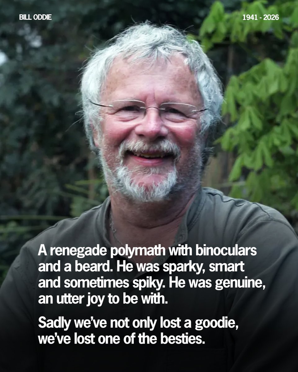 ChrisGPackham's tweet photo. A renegade polymath with binoculars and a beard , Bill was invariably funny and occasionally furious . He loved birds and loathed those who harmed them . He was delightfully unpredictable , sparky , smart and at times a bit spiky . Critically he really knew his stuff , and his passion was true - he didn’t just pick up his binoculars on telly , he went birding whenever he could . So he was genuine and that’s why we loved him , he never needed a script , and took scant interest in any he was given . He didn’t like rules and often neglected to play by them . This may have frustrated the serious and the worthy but it always amused his audience - he was an utter joy to be with . I recall finding a Black Woodpecker in a damp Dutch park with him once , he gazed at it intently , sighed , put down his bins , turned to me and just smiled . A massive grin . No words , just a beautiful childlike bliss . That says all you need to know about Bill Oddie .

Sadly we’ve not only lost a goodie , we’ve lost one of the besties .