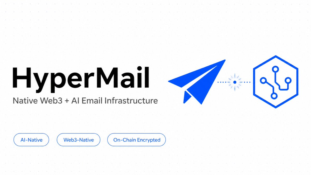 W3_HyperMail's tweet photo. The first natively Web3 + AI email infrastructure.
Not just email delivery — 
🤖 AI-native generation &amp; automation 
🔗 On-chain encryption, wallet = identity 
Email infrastructure, finally upgraded.
#HyperMail #Web3 #AI #EmailInfrastructure https://t.co/Q0nuuAqyTh