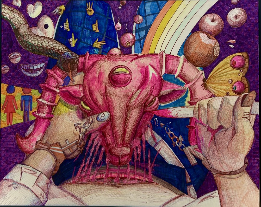 iida_mgmg's tweet photo. "俺の中の私"イダ
あおば美術公募展　入選
#art 
#surrealism 
#psychedelicartist https://t.co/lrfwdbJZog