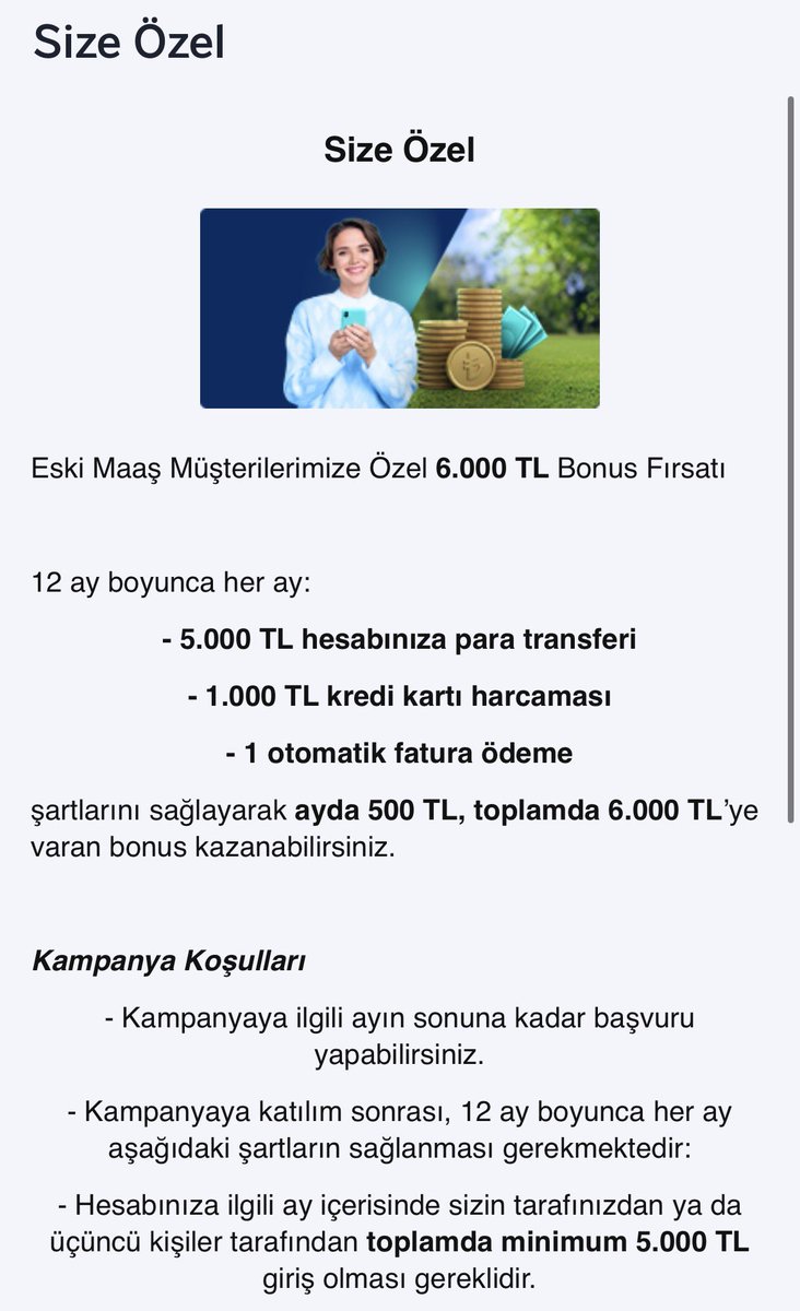 Finansdiary's tweet photo. Eski Maaş Müşterilerimize Özel 6.000 TL Bonus Fırsatı 👇

12 ay boyunca her ay:
5.000 TL hesabınıza para transferi
1.000 TL kredi kartı harcaması
1 otomatik fatura ödeme

Şartlarını sağlayarak ayda 500 TL, Toplamda 6.000 TL'ye varan bonus kazanabilirsiniz.

Not: Daha önce aynı kampanya farklı kartımıza Aylık 750₺ Bonus vermişti.

Sizce nasıl kampanya katılalım mı ?
Yoksa daha yüksek rakamlar için mi bekleyelim ?