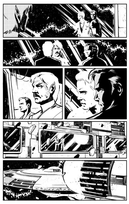 LucasFerrero83's tweet photo. ¡El maestro .@adrianBcomics en Star Trek: Last Starship! Dibujantazo que lo descubrí en esta serie y que placer enorme. No solo verlo dibujar a Kirk sino que se inventó un capitán nuevo de la galera es EXCELENTE.
Acá una hermosa página a blanco y negro. https://t.co/keAt4fQciF