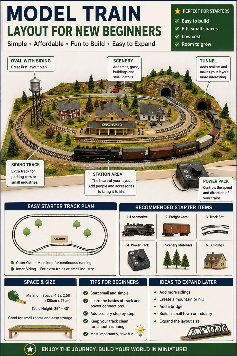 subesh06's tweet photo. Beginner's Guide to Model Train Layouts
https://t.co/aPc7SzI77C
Start small, learn the basics, and build your dream railway one track at a time! 
#ModelTrains #ModelRailroad #RailwayModel #TrainLayout #MiniatureWorld #HobbyLife #ScaleModel #Railfan #DIYProjects #TrainLovers https://t.co/8WER2uBPEF