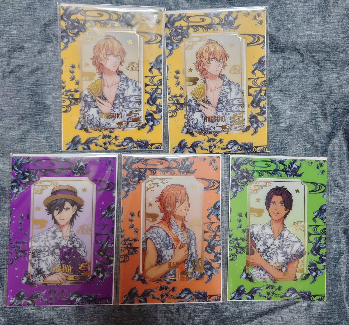 MV1kg's tweet photo. 【交換】うたプリ グラショYUKATA-MODE
(譲)
①ビジュカ 那月2トキヤレンセシル
②マドポチ 那月レン翔 蘭丸
③和紙ステッカー 音也2トキヤレン2翔セシル
(求)
藍 嶺二
郵送可能な方 https://t.co/BxMzUxKkeE