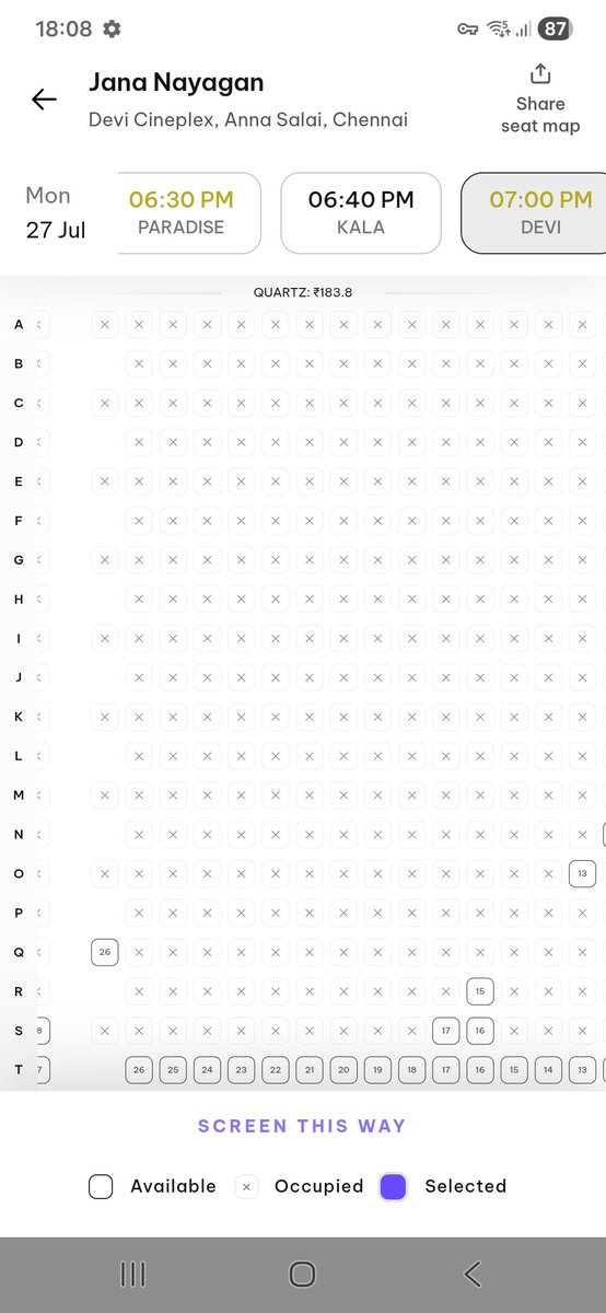 Ajaychairman's tweet photo. #JanaNayagan Monday evening show

The two giant screens in Devi cineplex- DEVI (838 seats) + DEVI PARADISE (1047 seats) are inching towards HOUSEFUL 

3rd screen- Devi Kala added to manage overflows. https://t.co/Cp9GoGOjs0