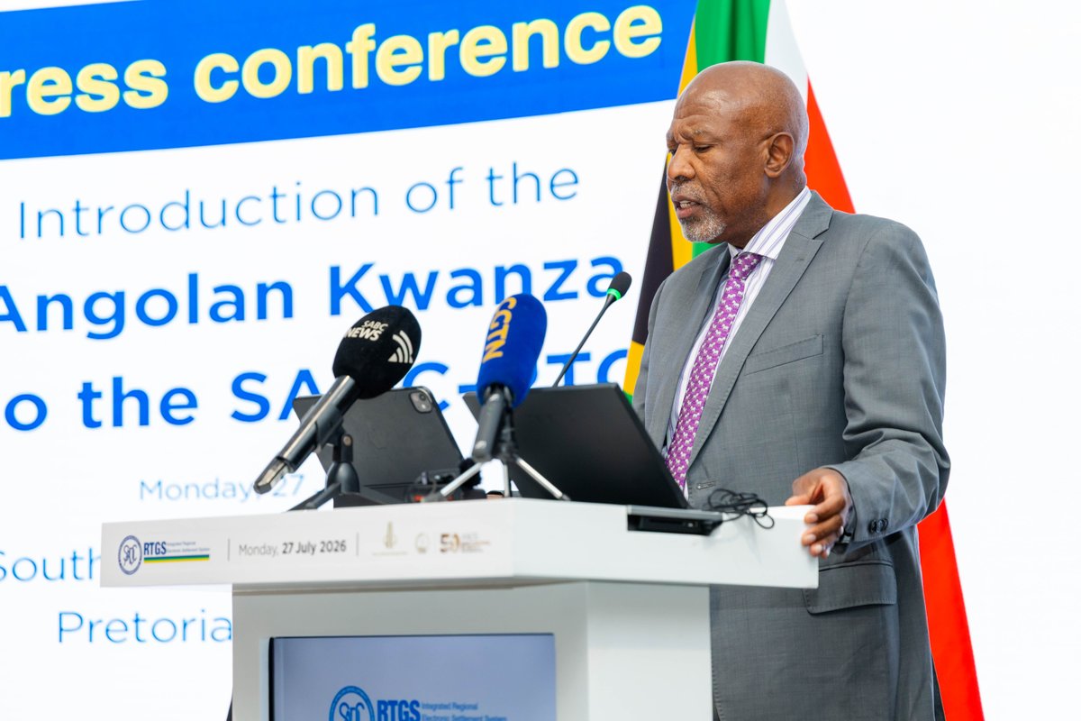 SAReserveBank's tweet photo. [IN PICTURES] A new chapter for SADC regional payments: The Angolan kwanza has joined the SADC-RTGS system as a settlement currency. Governor Lesetja Kganyago and Manuel Tiago Dias, Governor of the Banco Nacional de Angola, made the announcement today. 
 
This means:
✅ Eligible participants transacting in kwanza can settle directly in the currency.
✅ There is less need for multiple currency conversions, lowering transaction costs
✅Cross-border payments become simpler, safer and more efficient.
✅ Regional trade is strengthened.
 
The SADC-RTGS system is operated by the South African Reserve Bank on behalf of participating SADC central banks and processes approximately R250.7 billion worth of transactions every month. Adding more currencies to the system will encourage greater use of regional currencies and deepen financial integration across SADC. 
 
For more information contact: SADC-RTGS-CSC@resbank.co.za
 
#SADC #SARB #Payments #RegionalTrade #FinancialIntegration