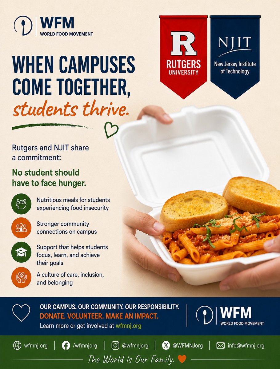 WFMNJorg's tweet photo. WFM partners with Rutgers University and NJIT to fight student hunger. 🤝

Together, we're providing nutritious meals and building stronger, more inclusive campuses — because no student should have to choose between eating and studying.

#StudentHunger #EndHunger #NJIT https://t.co/SdRBGXBNm0