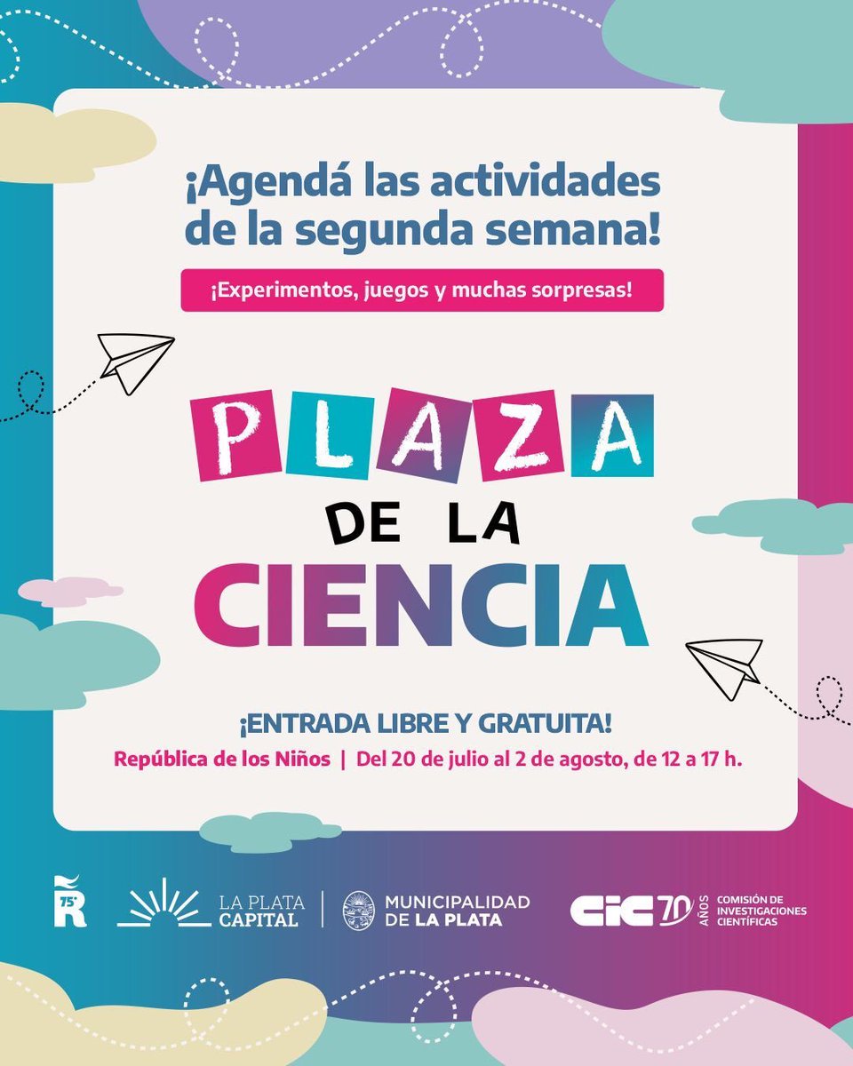 CICPBA's tweet photo. ✨ Última semana de Plaza de la ciencia ¡No te quedes afuera!

📆 Del 27 de julio al 02 de agosto 
⏰ De 12 a 17 hs.
📍 República de los Niños, La Plata. https://t.co/9yTZO3bAdj
