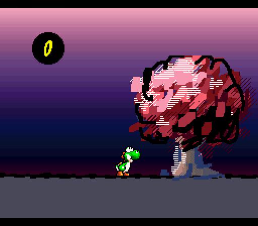 coolestfucker's tweet photo. i tried doing the warp glitch in yoshi's island and for some reason it sent me to this weird room? baby mario is gone and the time is stuck at zero too somehow https://t.co/z1KA0xWHdK