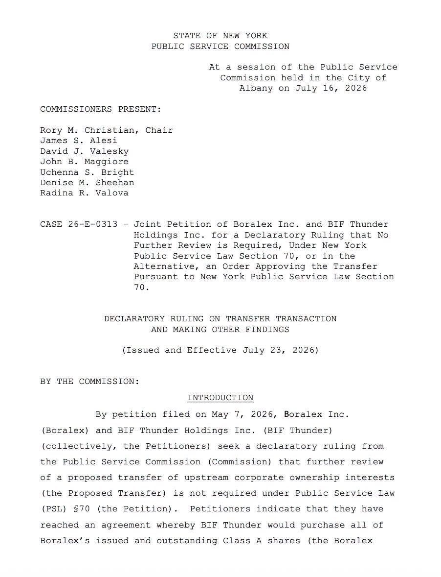 alex_fasulo's tweet photo. To absolutely no one's surprise, the New York Public Service Commission (PSC) ruled last week that "no further review is required" for Boralex to transfer all of its solar leases to Brookfield Asset Management.

Four solar complexes, including Fort Edward Solar, totaling over 13,100 acres of Upstate NY farmland, grassland habitat, and state-endangered species, will transfer to an even larger Canadian company with ties to its current prime minister @MarkJCarney.

Boralex went before the PSC to ask that 1) these leases be transferred without any further review and 2) that the PSC do it quickly.

As happens 100% of the time with the bureaucratic bodies in Albany, NY, the PSC did exactly as these foreign corporations asked and dismissed the legal comments I submitted earlier this month. We also requested that the PSC notify municipalities of this transfer - they declined.

The PSC concluded the transfer:
-would not create horizontal market power
-would not create vertical market power
-would not harm captive utility ratepayers

All seven PSC Commissioners "voted" on this ruling. I put voting in quotations because they were ordered to bend the knee to the same foreign corporations that lobbied for the 2019 Climate Act.

These seven PSC Commissioners are the same people who approve rate hikes on your electric bills.

The PSC Chair and name signed to this ruling: Rory Christian. Are your familiar with the people who are impacting your lives more than your own state representatives?

PSC Commissioners are appointed by @KathyHochul.