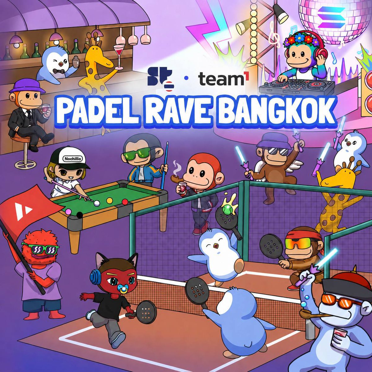 AvaxTeam1's tweet photo. Padel Rave Bangkok 🇹🇭

This Saturday we are bringing together startup founders, investors, builders, creators, and the local community for a fun networking &amp; padel event.

Co-hosts: @SuperteamTH / @PudgyPenguins / @PenguAsia

Registration below 👇 https://t.co/KjXO6oWZ12