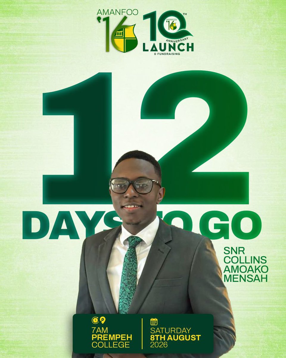amanfo_16's tweet photo. Once the voice that led us.
Still one of the faces that inspires us.
Our College Prefect, Snr. Collins Amoako Mensah, is counting down with us.
12 days to go!
Amanfoɔ, yɛhyia fie! 💚💛
#Amanfoo16 #OurMasculinePride #ALifetimeOfImpact https://t.co/O0uIZhX8bH