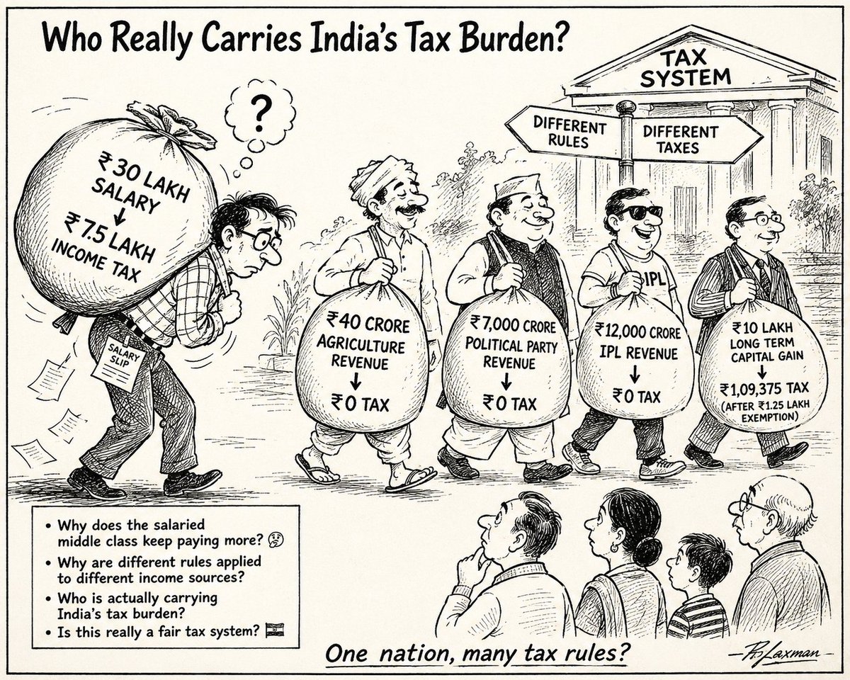 vishy0's tweet photo. Why does the salaried middle class shoulder such a large share of direct taxes?
Should India move towards a simpler, more transparent and equitable tax system for everyone?
#IncomeTax #TaxReforms #MiddleClass #TaxJustice #IndianEconomy #Budget2026 #Taxpayer #Finance #India https://t.co/xFuqxWhCc9
