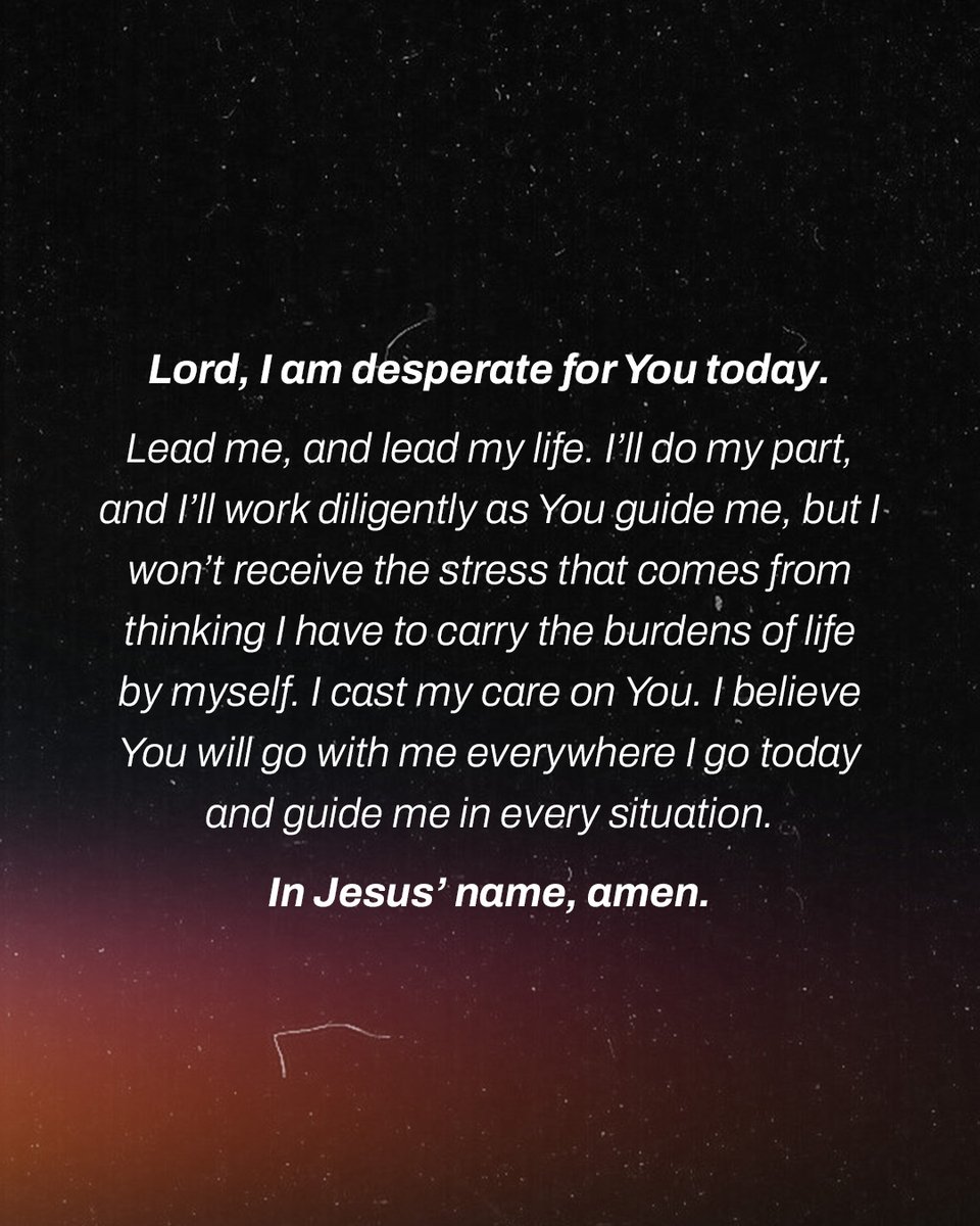 JoyceMeyer's tweet photo. Stress has a way of convincing us that everything depends on us. But God never asked us to carry life's burdens alone.
If you're feeling overwhelmed today, take a moment to pray this prayer and surrender your worries to Him.
What's one thing you're trusting God with today? https://t.co/afyZQd5ky7