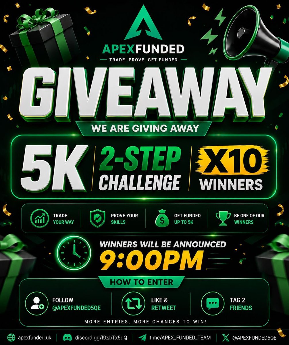 TheEliteTrader_'s tweet photo. 🚨 GIVEAWAY ALERT 🚨

I'm giving away 5000×10 Challenge Accounts in partnering with @APEXFUNDED5qe 

Criteria

▫️You must be Following @TheEliteTrader_ || @APEXFUNDED5qe || @DrThermal9625

▫️Like & Repost this GIVEAWAY

▫️Also follow @Annbjorgs @Malekfx1155 @SMARTFX03 @NexoraTrades @tagwaye_fx @MIScrypto11 @auwwalaminu @BilalAhmed2214 

▫️Join discord here https://t.co/EWP4Z0CWyz

▫️Post proof of following the above handles & comment done

Winners after 24hrs
Let’s go📈