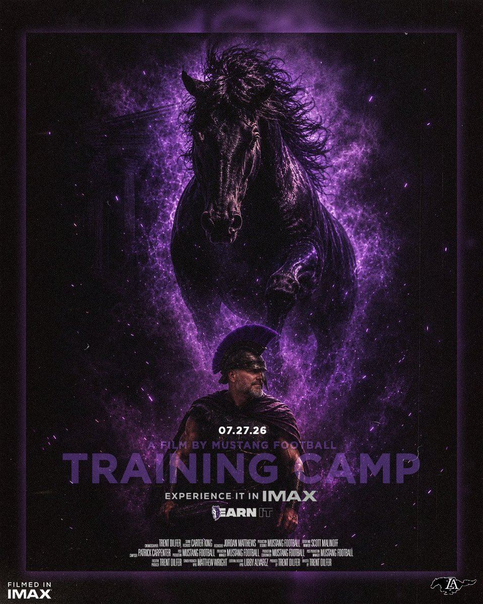 LAmustangFB's tweet photo. Premiering in theaters everywhere…Training Camp starts today 🔥💜🔥#BeSetApart https://t.co/R4RCwuJVGT