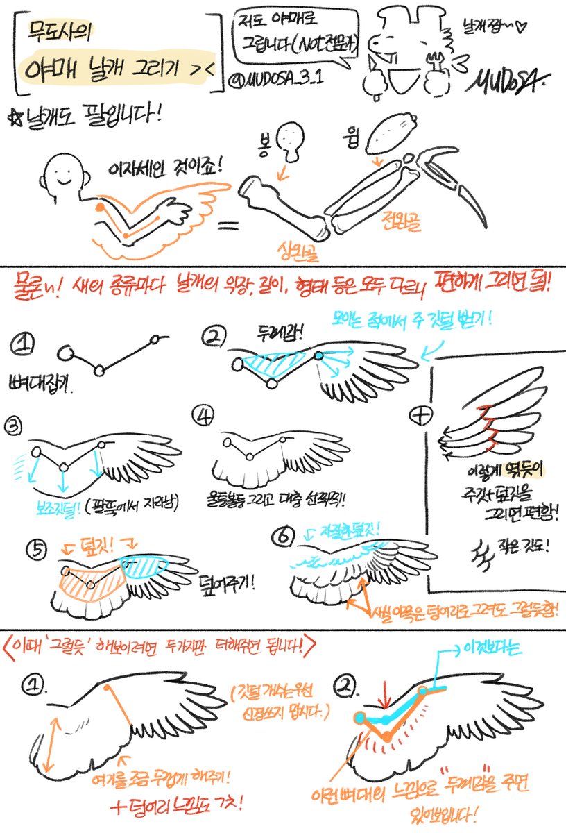 MUDOSA_3_1's tweet photo. 날개 그럴듯하게 그리는 법 https://t.co/BJIRvUKNbE