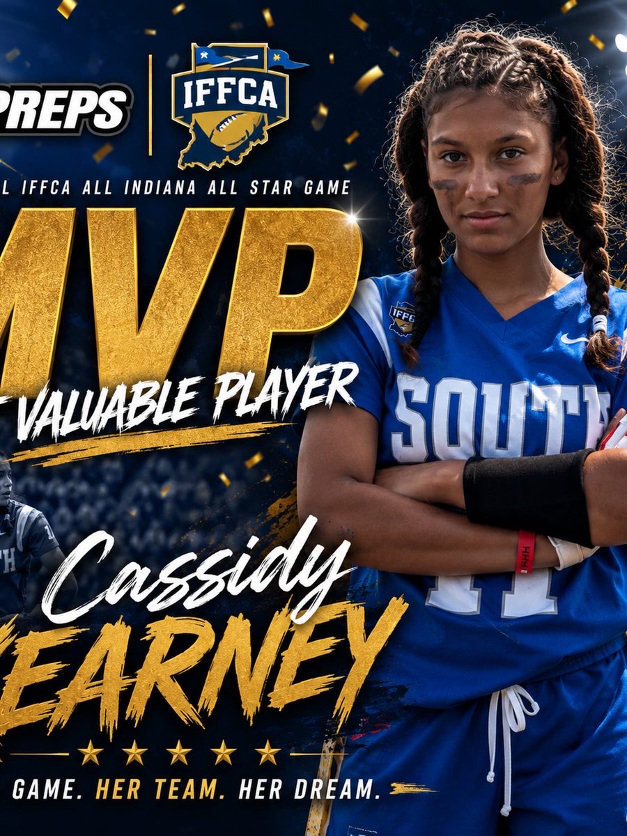 IFFCA_IN's tweet photo. Yesterday’s All Star Game was an awesome experience! The South team won 22-12 and Cassidy Kearney was named MVP! Thank you to everyone who helped execute this great game! 
@CoachMimms @INPreps @KyleNeddenriep @coltscommunity @panthersnc https://t.co/vDNFehFAOz
