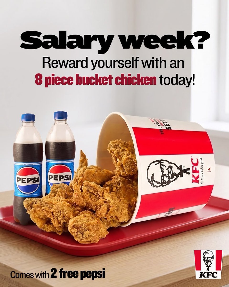 _dhemii's tweet photo. It’s that week where we spoil ourselves 😮‍💨

Take out of your hard earned salary and get yourself some 8 piece bucket chicken from KFC 👌💯 https://t.co/2D5rRhuorb