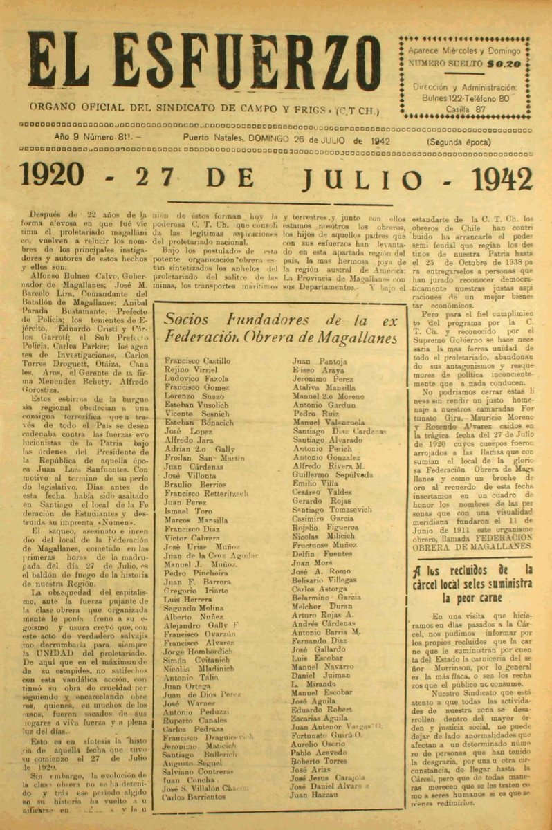 SalvadorMVios's tweet photo. Hace 106 años, en una madrugada helada, la violencia se ensañó contra la Federación Obrera de Magallanes. Un grupo de uniformados y civiles baleó e incendió la sede del gremio, matando a quienes cuidaban el lugar donde se organizaban miles de trabajadores de la región. https://t.co/UuWQuUh7jR