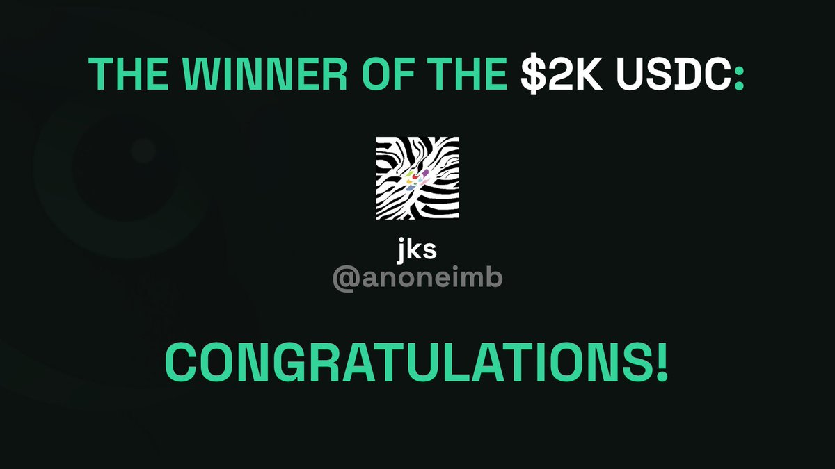 CoinAugur's tweet photo. Congratulations to the lucky winner of our $2,000 USDC giveaway, @anoneimb!

Thank you all for participating 💚 https://t.co/RLSZRRhJpx