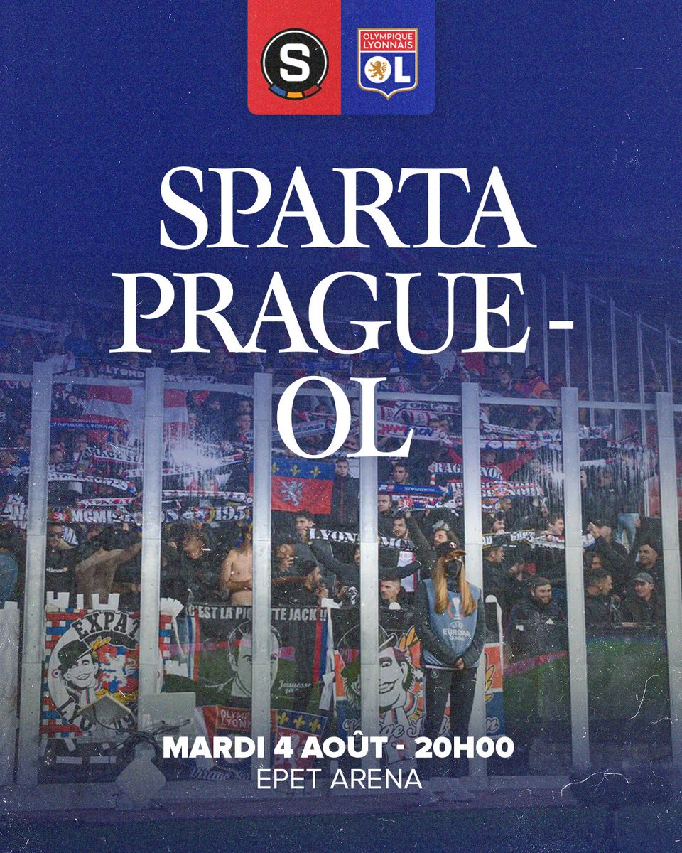 OL's tweet photo. 🚨 SPARTA PRAGUE / OL : ouverture de la billetterie !

Les abonnés 26/27 et les membres du programme Sympathisant peuvent dès à présent réserver leurs places pour se rendre à Prague et assister au troisième tour de qualification de la Ligue des Champions, qui se jouera le mardi 4 aout à 20h.

Réservez votre place dès maintenant ! ➡️ https://t.co/M4klICjeww