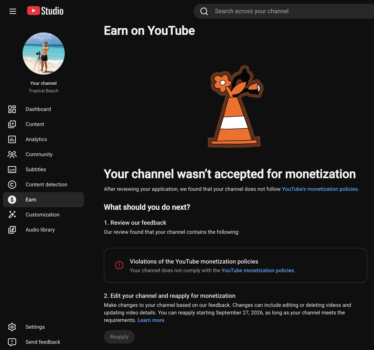 TropicalBeach4k's tweet photo. @TeamYouTube My channel Tropical Beach https://t.co/yPKtdBHJp3 creates 100% original travel content filmed by me on location. I met all monetization requirements, but was rejected. Could you please manually review the channel? Thank you. https://t.co/3TqlEn71Hq