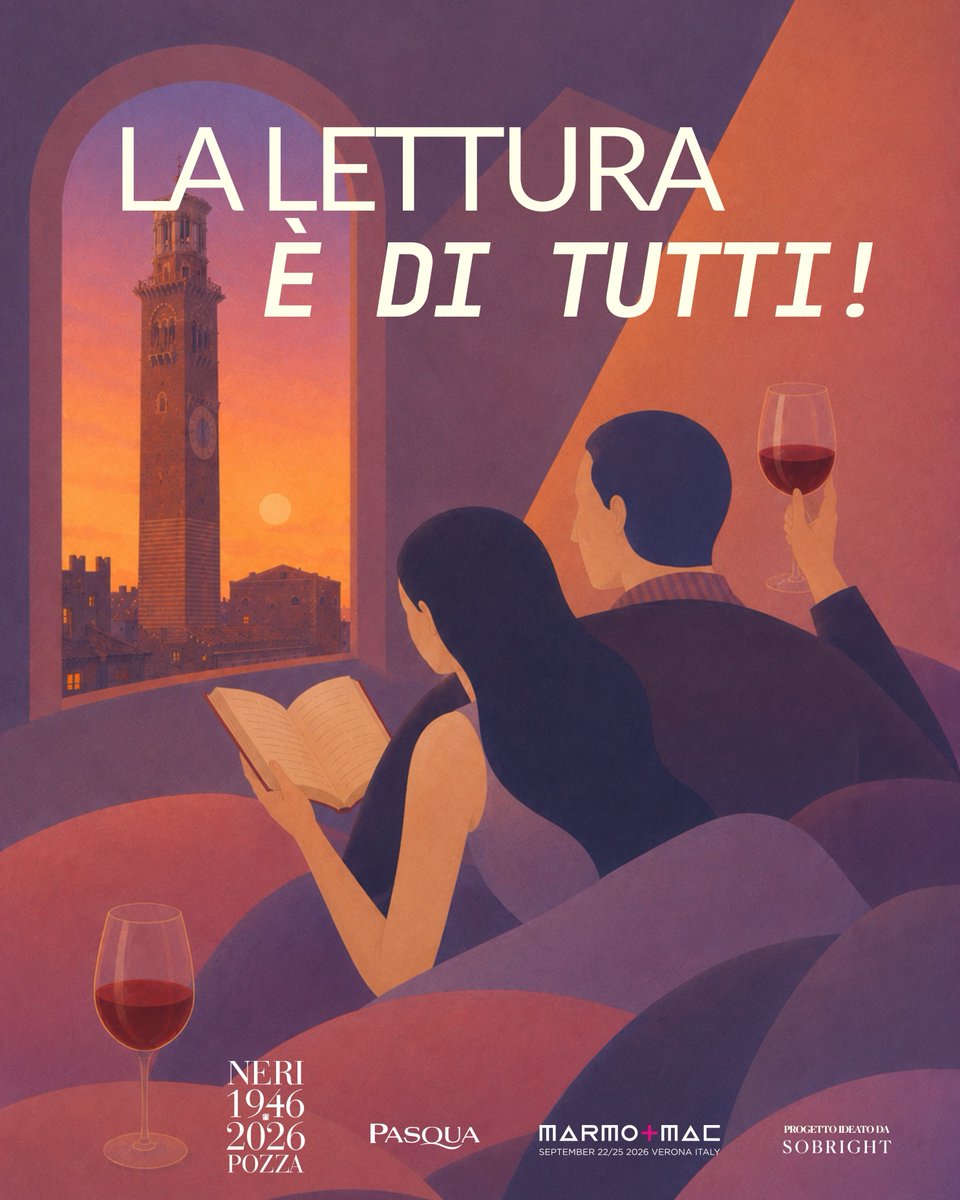 PasquaWinery's tweet photo. Qualcosa di speciale sta per succedere a Verona!

Il 10 e l’11 ottobre arriva La Lettura è di Tutti!, un progetto diffuso e gratuito, pensato per chi ama le storie e il piacere di condividerle.
Un invito a rallentare e a ritrovare nella lettura un tempo da vivere insieme.

12 titoli selezionati dal catalogo @NeriPozza animeranno alcuni dei luoghi d’arte e cultura della città, accompagnati da una selezione di vini @PasquaWinery, in un weekend in cui le pagine prenderanno vita e Verona si trasformerà in un grande spazio di ascolto e incontro.

Un progetto che riflette l’impegno di Pasqua nel sostenere iniziative artistiche e culturali capaci di creare nuove occasioni di relazione e condivisione, portando valore alla propria città.

📍 Verona
📅 10 e 11 ottobre 2026
🕓 Ore 16:00

Il programma completo, con luoghi e protagonisti, è in arrivo! Compila il form per ricevere tutti gli aggiornamenti: https://t.co/45CE8zlHfx

Progetto sponsorizzato da @PasquaWinery 
Co-sponsor @NeriPozza 
Iniziativa realizzata in collaborazione con @VRfiere.
La Lettura è di Tutti! è un progetto ideato da So Bright.

#laletturaeditutti #pasquawines #neripozza #sipsofart