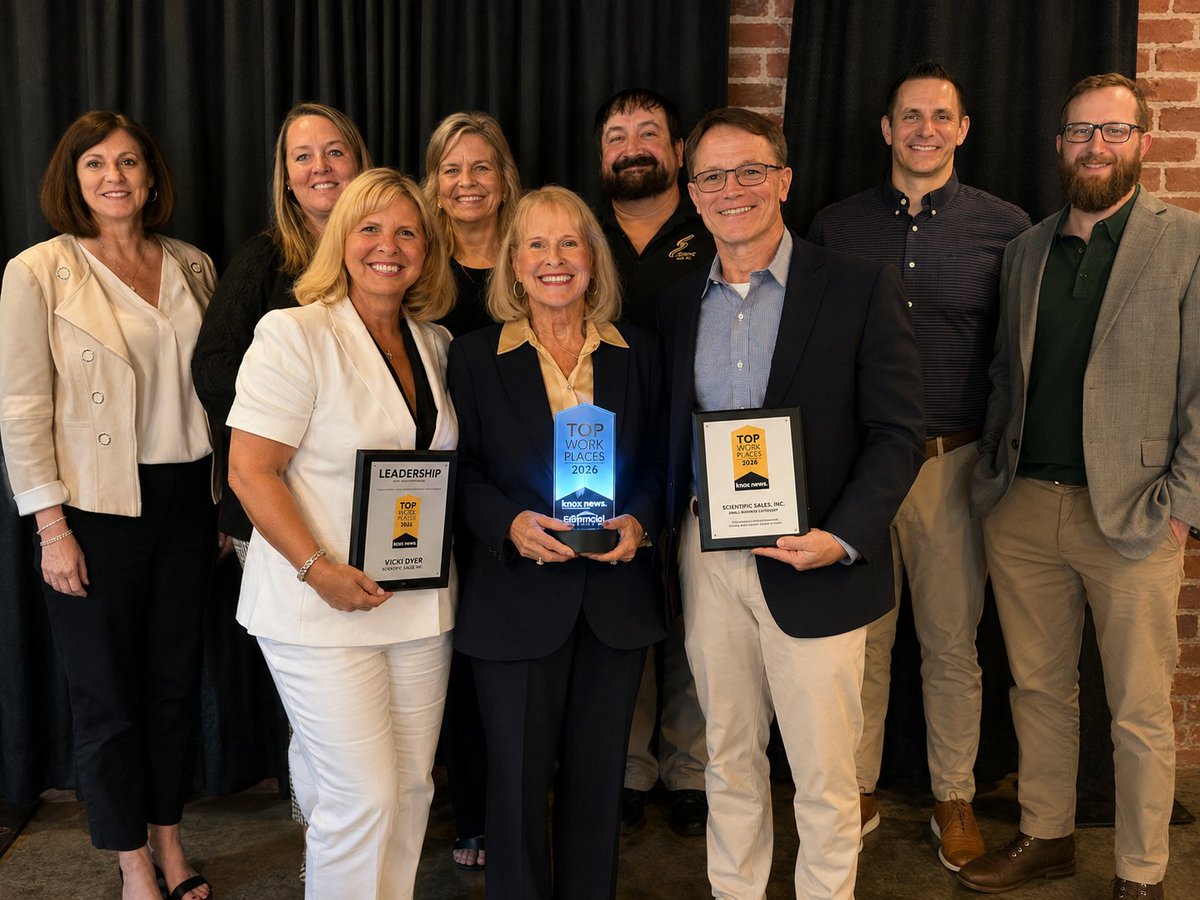 SSIOakRidge's tweet photo. We're proud to share that Scientific Sales, Inc. has been named a 2026 Top Workplace in the Small Business category! Congratulations to our President, Vicki Dyer, on receiving a 2026 Leadership Award! #TopWorkplaces #TeamSSI https://t.co/zVxJbD2r1E