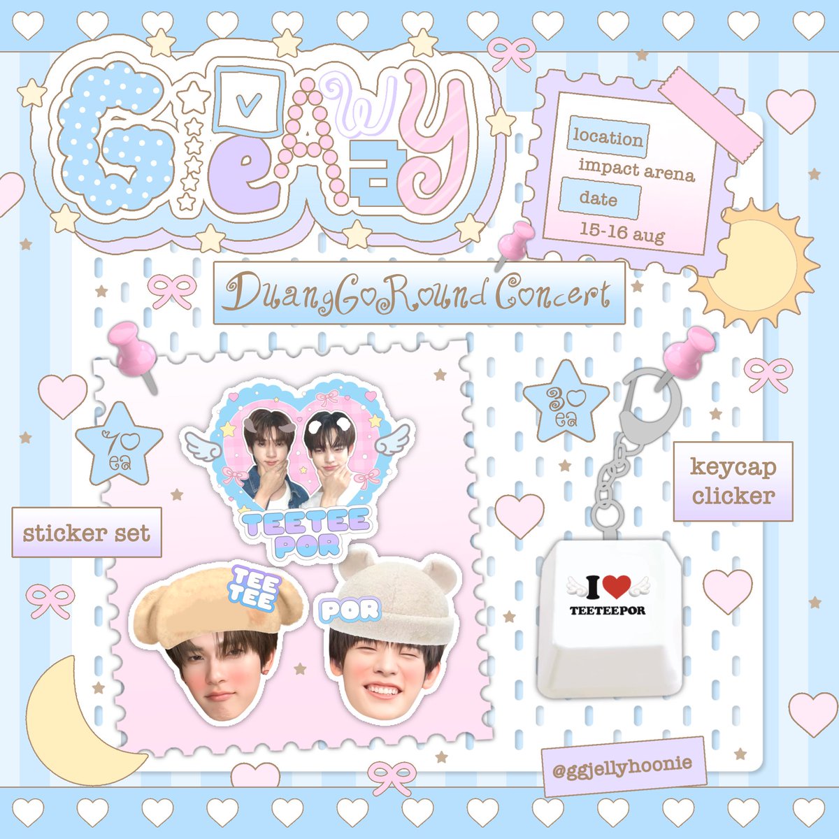 ggjellyhoonie's tweet photo. ῾ ᵎ⋆ᨳ pls kindly rt (♡ ॑ᗜ ॑♡)
♡ྀི‧₊˚giveaway #DuangGoRoundConcert 𓏲·* ༘

🎰 keycap clicker
🎨 sticker set

𐙚 date : 15-16 aug 2026
𐙚 location : impact arena
𐙚 time : tba
 
 𓏔 rt &amp; show this tweet ໒꒰ྀི´͈ ᵕ `͈ ꒱ྀི১
#เจอด้วงที่อิมแพคนะเธอ
𐙚⋆♡ #teeteepor ໒꒱⋆`ྀི https://t.co/MIc1uTLPHP