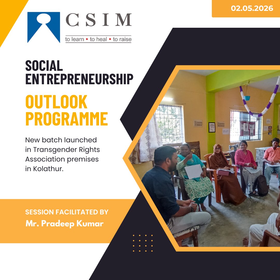 csimofficial's tweet photo. A new batch of the Social Entrepreneurship Outlook Programme was launched at the Transgender Rights Association premises, Kolathur. The session was facilitated by Mr. Pradeep Kumar, creating a platform for learning, dialogue, and empowering aspiring social entrepreneurs. https://t.co/kK1iAyafgw
