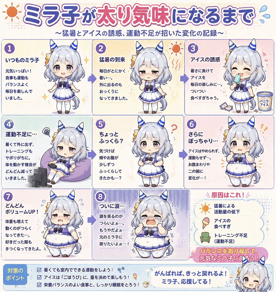 AI_user036's tweet photo. 「ミラ子が太り気味になるまで」
#ヒシミラクル #ウマ娘 #AIart https://t.co/WZuOOLfsRR