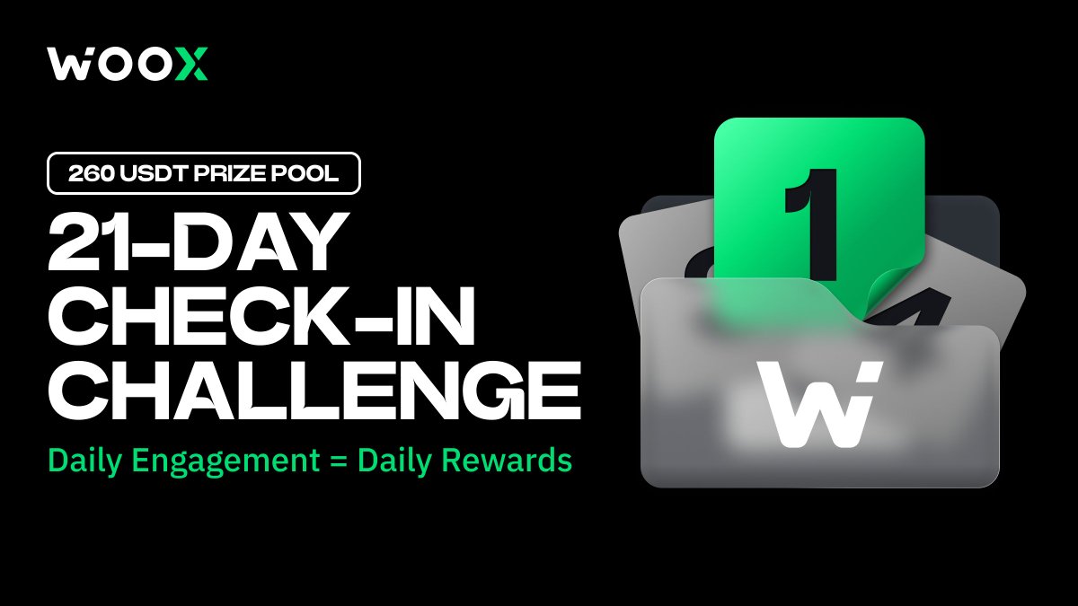 _WOO_X's tweet photo. 260 USDT Prize Pool: 21-Day Check-In Challenge Live 🗓️
Winners drawn every 24 hours for Futures Credits and Spot USDT.

How to Enter:
1️⃣ Like, RT, and comment on today's X post
2️⃣ Screenshot your comment
3️⃣ Post the screenshot + your WOO X UID in #daily-checkin on Discord

Start today’s entry 👇
https://t.co/lol2gtTBnW