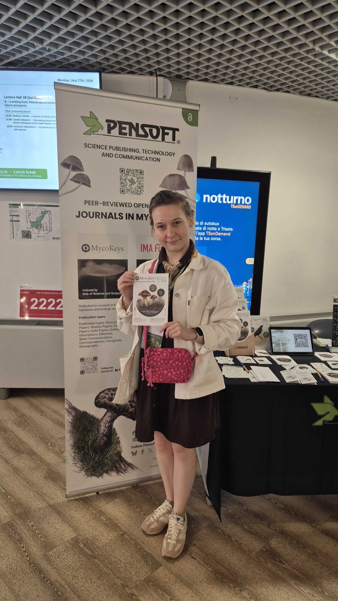 MycoKeys's tweet photo. 🎉 We were delighted to meet one of our journal's authors, Edyta Mazur, at #IAL10 today!

➡️ Check out her study here: https://t.co/izaNcnpTmV

#IAL2026 #IAL10Trieste #IALichenology

@IAL_Lichenology https://t.co/eaza7AwRnJ