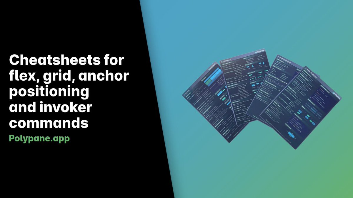 polypane's tweet photo. Check out our new set of cheatsheets for Flex, Grid, Anchor Positioning and Invoker commands, completely free! 👉 https://t.co/I1w6K1XIUq https://t.co/lFDD8g9j2I