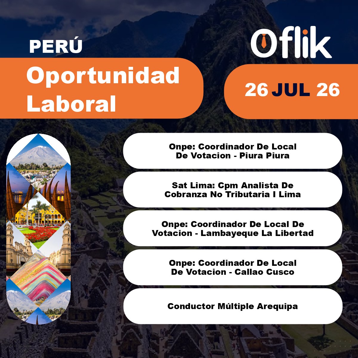 OflikSocial's tweet photo. PERÚ
#Perú | Postúlate

✅ https://t.co/lJJG0Vg5EZ
✅ https://t.co/agcMLP4Yz7
✅ https://t.co/FYEcpDA44G
✅ https://t.co/rOgDorlZyl
✅ https://t.co/cyjx1sZHjE

#EmpleoDelDia #CarreraProfesional #Oflik #ConvocatoriaLaboral #Oportunidad #Trabajo #Reclutamiento https://t.co/e6nHn6mLvB