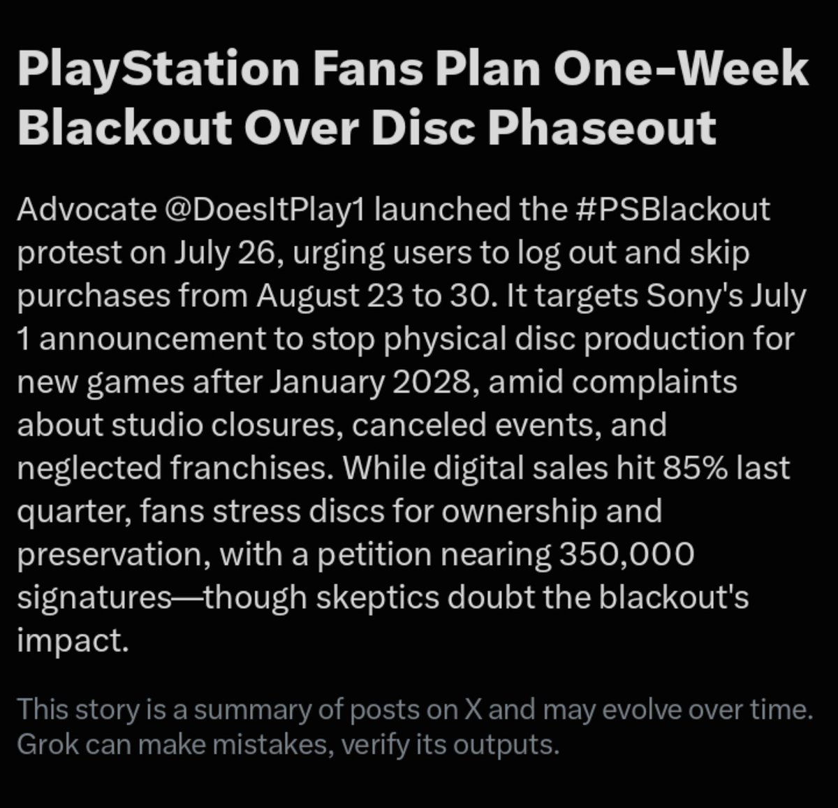 RetroGamerKong's tweet photo. Hey, PlayStation, I have a better idea for your fans:

Let's support the PLAYSTATION BLACKOUT!!!

DON'T buy anything From August 23rd to 30th!

Heck, let's get this blackout starting now! Hell, let's not give SONY a dime until October?! Or 2027?! 2028, perhaps? Lol, The sky is the limit! 

Let's have fun with this! LFG!!!!

NO DISC 💿 NO BUY!!!

#PSBlackout