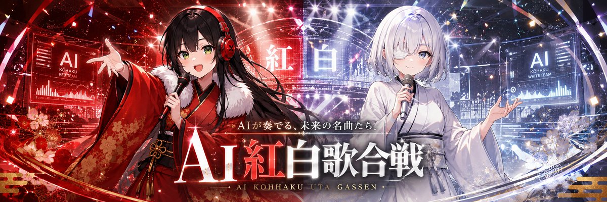 AI_animeryo's tweet photo. #秋の夜長のAI映像祭2026 
出演者募集中ですが、きっと皆さん本命であろう
#AI紅白歌合戦2026 について少しだけ情報解禁✨

📢今年のAI紅白歌合戦は大晦日開催！！🔴⚪️
　  時間も本家本元の紅白と同じく19時頃から23:45まで開催します！
　(※出演者数及び発表曲時間により多少前後する可能性があります)
　一夜限り、2026年を締めくくる年末の大祭をみんなで楽しみましょう！

年末まで残り5か月📅
秋の夜長のAI映画祭、そしてAI紅白に向けて
盛り上がっていきましょう！🔥