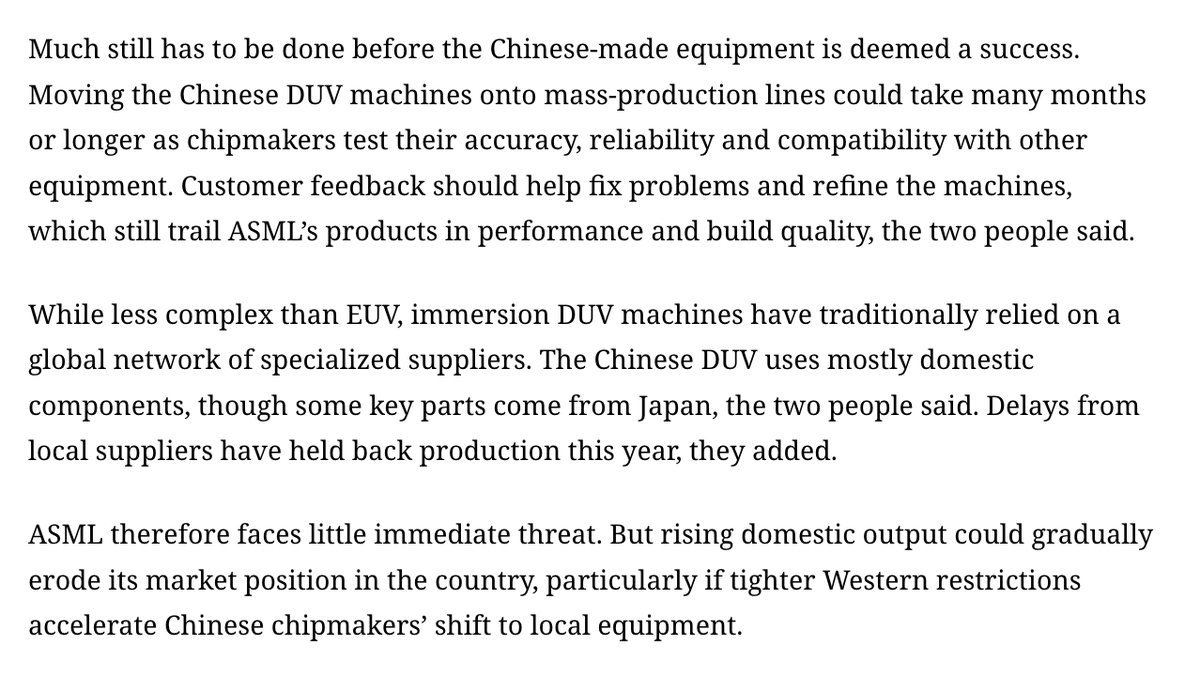 jukan05's tweet photo. Its performance is inferior to ASML’s.

Some components are imported from Japan, but most are made in China.

Wow. https://t.co/8dOS6nc4r6