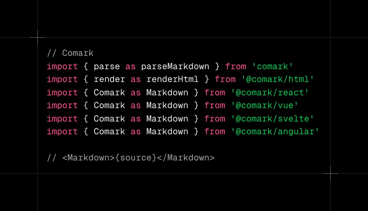 Atinux's tweet photo. In case you need a Markdown parser and renderer that works **everywhere**.

It has core &amp; community plugins (highlight, toc, json-render, emoji, security...).

Streaming is supported out of the box too, as well as minimal AST. https://t.co/3fbJXy23mV