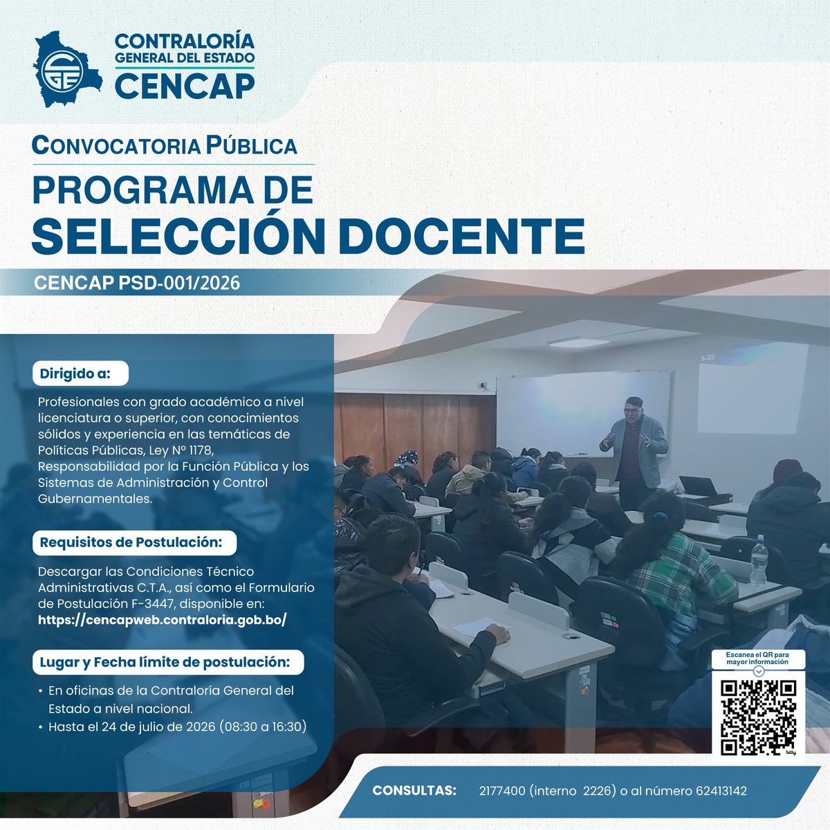 cgecencap's tweet photo. 📢 ¡𝗖𝗢𝗡𝗩𝗢𝗖𝗔𝗧𝗢𝗥𝗜𝗔 𝗣𝗨́𝗕𝗟𝗜𝗖𝗔 𝗗𝗘𝗟 𝗣𝗥𝗢𝗚𝗥𝗔𝗠𝗔 𝗗𝗘 𝗦𝗘𝗟𝗘𝗖𝗖𝗜𝗢́𝗡 𝗗𝗢𝗖𝗘𝗡𝗧𝗘 – 𝗣𝗦𝗗-𝟬𝟬𝟭/𝟮𝟬𝟮𝟲! https://t.co/7A6Xg81PgD