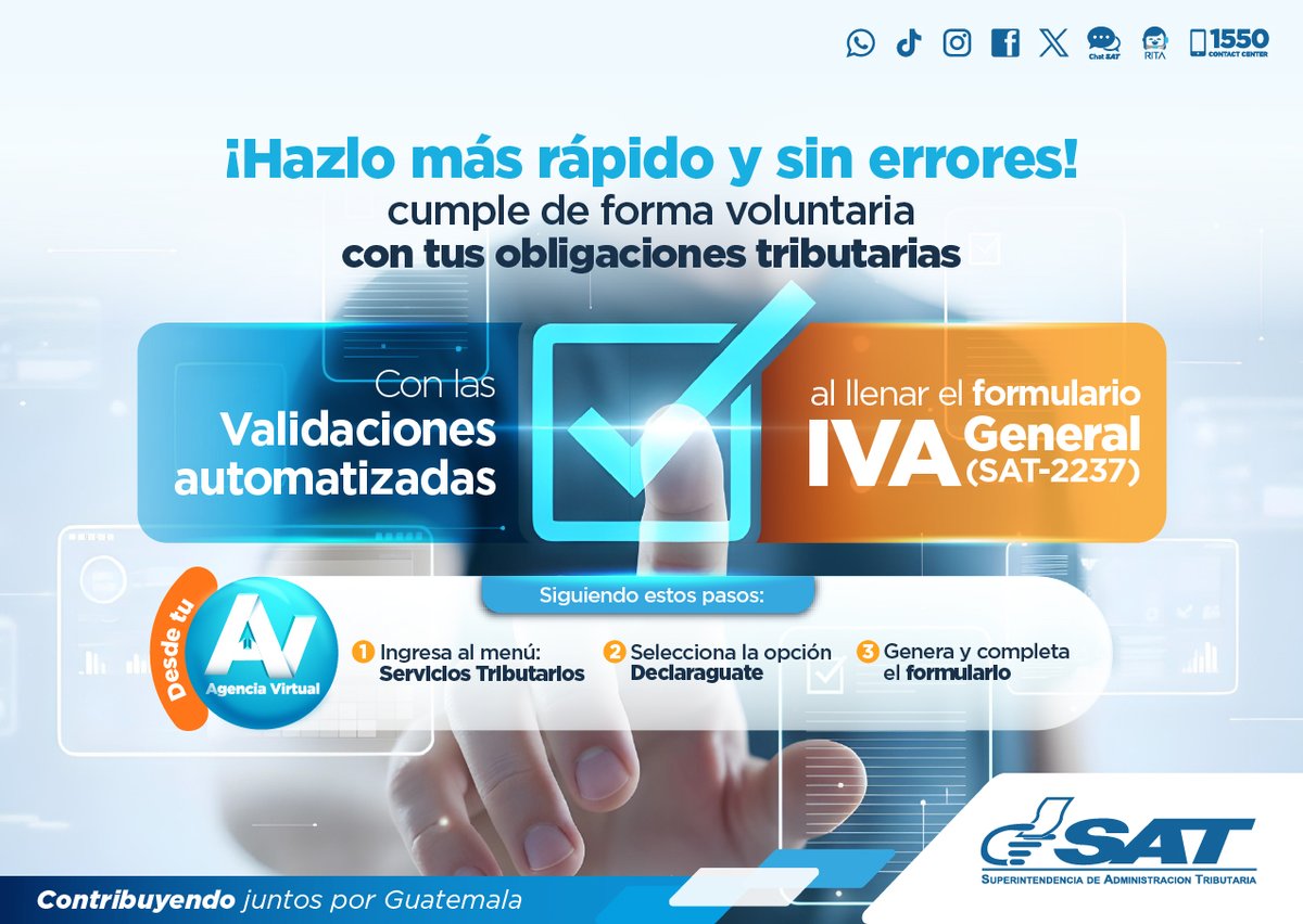 SATGT's tweet photo. 😉 ¡Rápido y sin errores!

Ahora tendrás validaciones automatizadas ✅ al llenar el formulario SAT-2237 de IVA General

Sigue estos pasos ⬇️ https://t.co/aOyOl78EYV