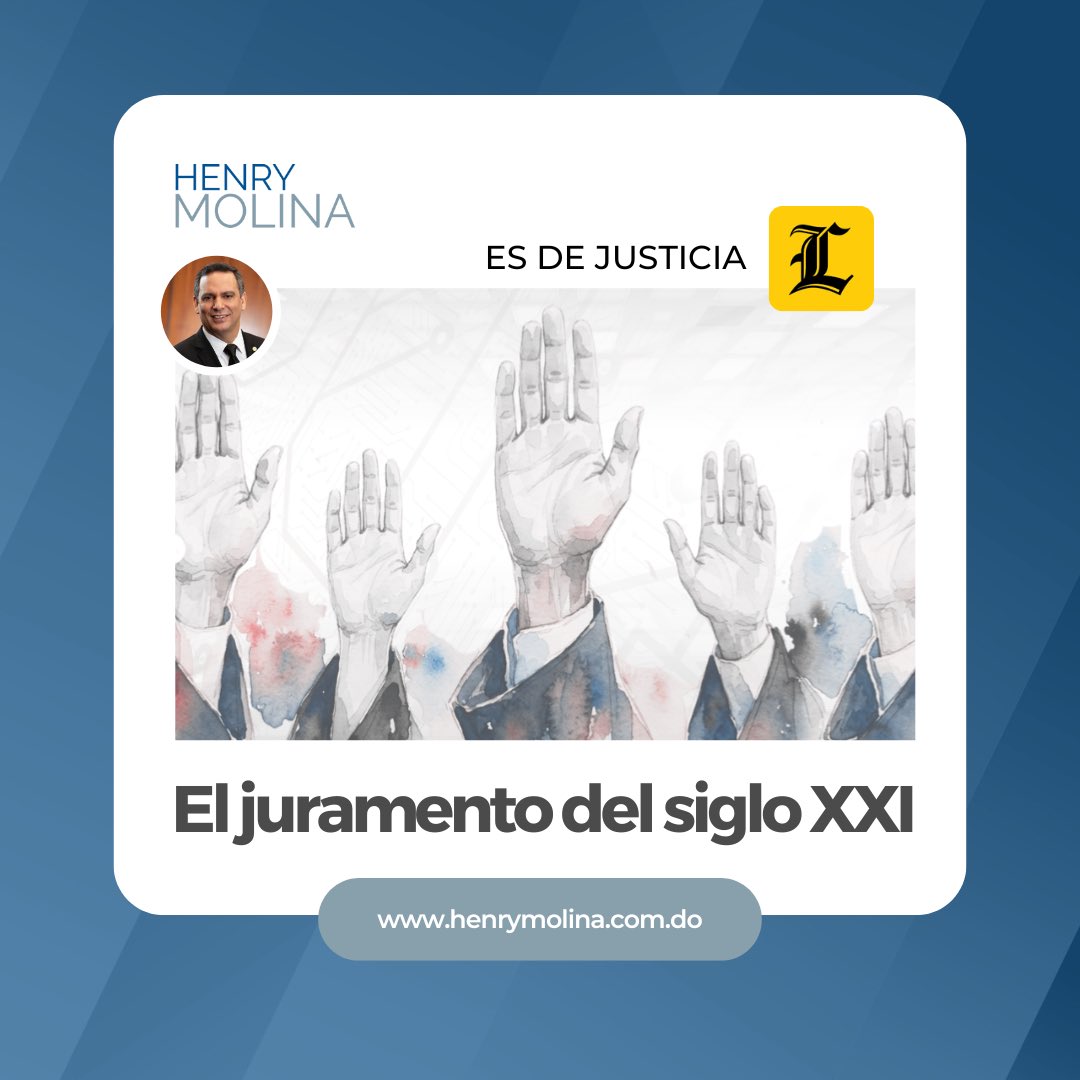 HenryMolina's tweet photo. Hay actos que duran apenas unos segundos y obligan durante toda una vida.

#EsDeJusticia 
Mi columna en @ListinDiario 

El juramento del siglo XXI.

🔗 https://t.co/spz9hzXCy2 https://t.co/VfyLD8I8FC