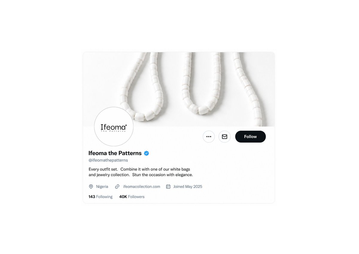 BiglyStudio's tweet photo. One thing I've noticed: our traditional fabric patterns become instantly more premium when paired with clean white elements. Clothing, bags, beadwork, it all feels more refined

That's the direction we explored with Ifeoma : The Patterns https://t.co/J5nTQdktt1