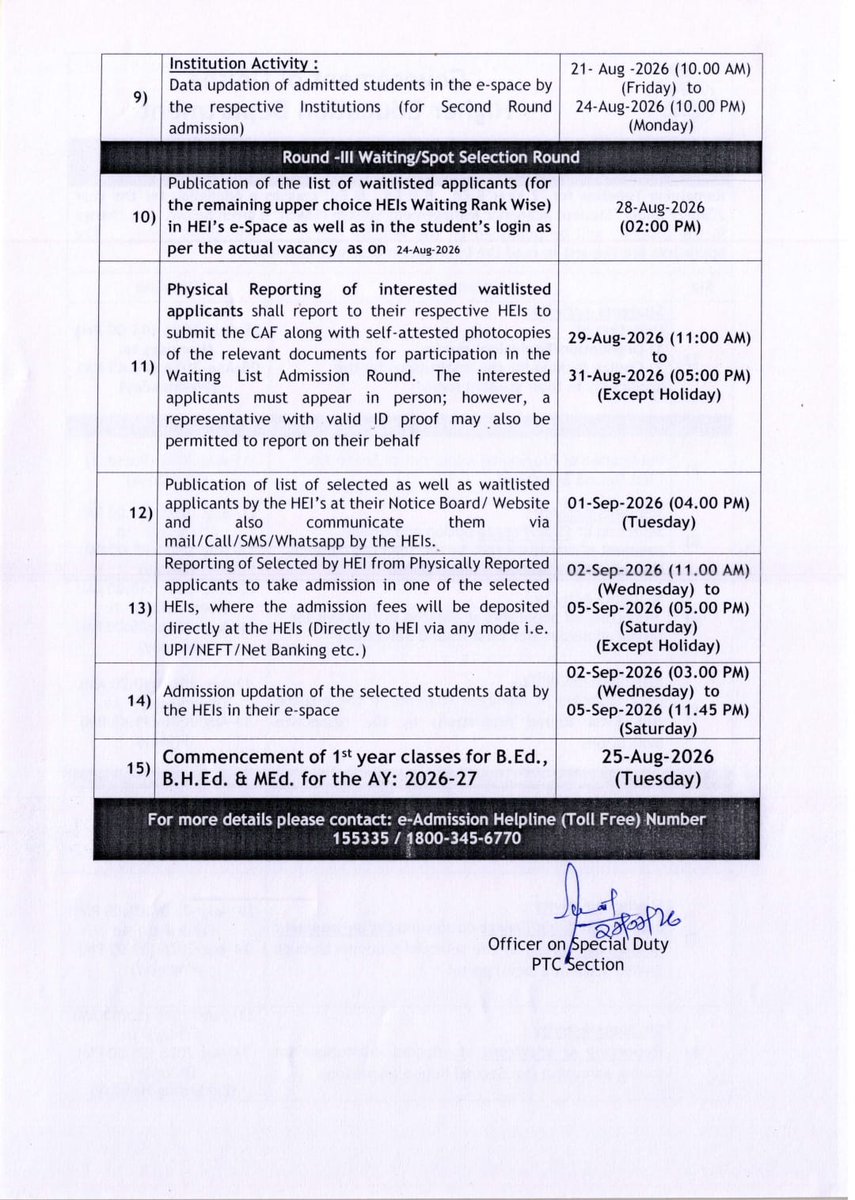 DHE_Odisha's tweet photo. 2-Year B.Ed., B.H.Ed. & M.Ed Admission (2026-27)

The admission schedule for 2-Year B.Ed., B.H.Ed. & M.Ed. Courses under SAMS has been published. Students are advised to check the timeline and complete all admission related activities within the stipulated dates.

@CMO_Odisha @suryabanshibjp @IPR_Odisha 
#BEd #BHEd #MEd #Admission #HigherEducation