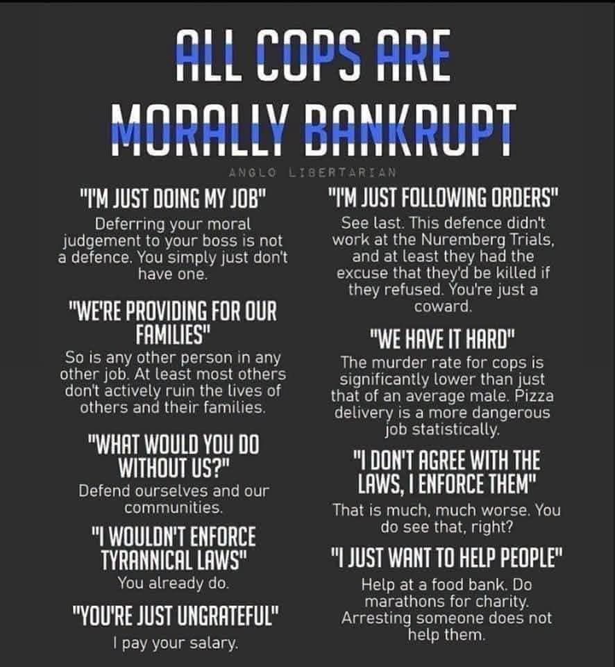 PoliceThePolic1's tweet photo. All Cops Are Morally Bankrupt... Change my mind. 🤔 https://t.co/dhkQFTDxCj