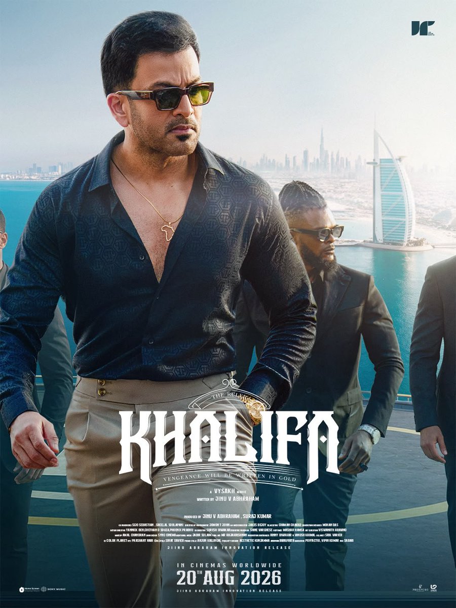 KeralaBxOffce's tweet photo. One of the most hyped film of the year, so far every promo contents from the film is top notch. 

Team is just dropped another banger poster 🔥📈

In Cinema's From August 20th!! 

#Khalifa https://t.co/IaEt24HKKC