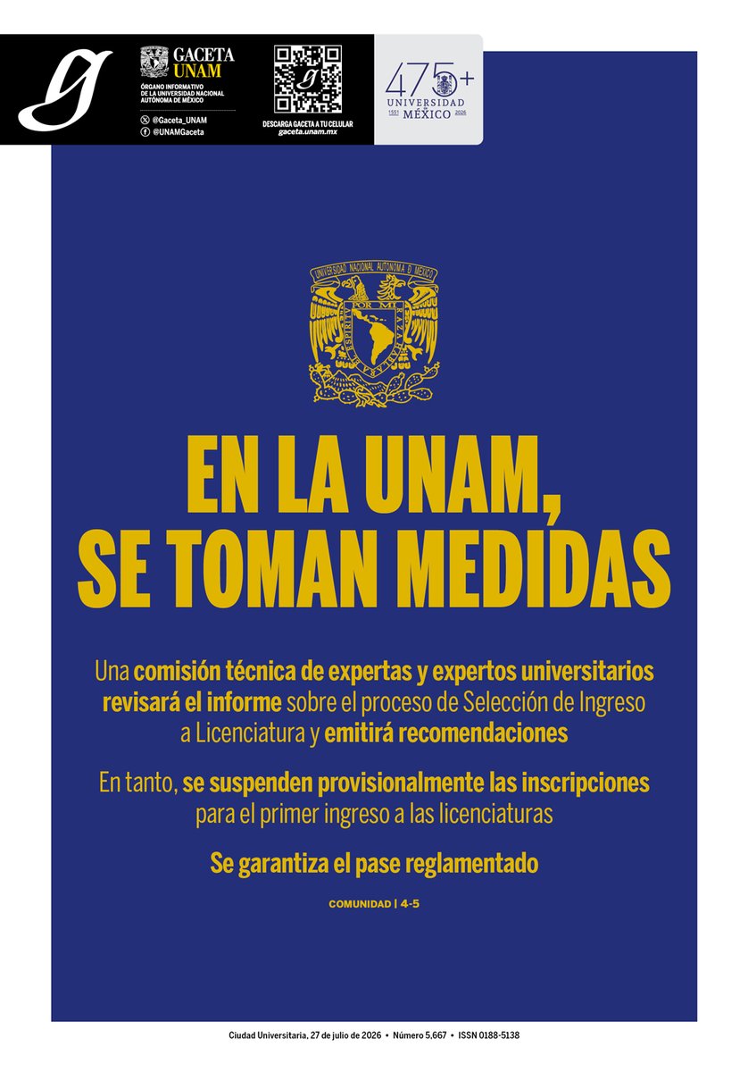 SalaPrensaUNAM's tweet photo. #PortadaGaceta En la UNAM se toman medidas.

Consulta la edición completa de @Gaceta_UNAM > https://t.co/lj3hkZCWEp https://t.co/KtNELgoJyN