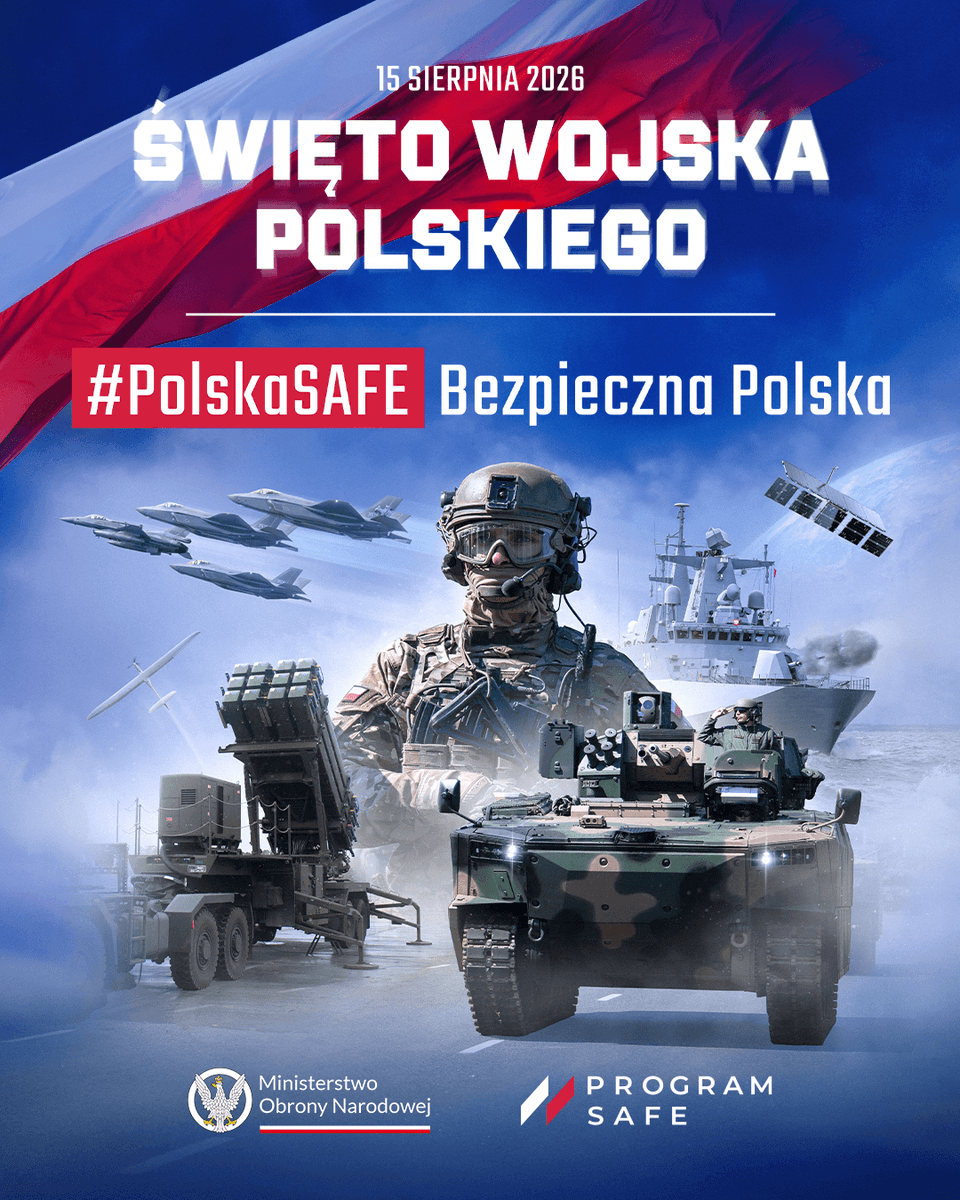 MON_GOV_PL's tweet photo. Święto Wojska Polskiego „Polska SAFE - Bezpieczna Polska”
-
Jak co roku, 15 sierpnia będziemy obchodzić Święto Wojska Polskiego w 106. rocznicę Bitwy Warszawskiej. Z tej okazji Wojsko Polskie zaprezentuje się na uroczystej defiladzie na warszawskiej Wisłostradzie, gdzie zobaczymy najnowocześniejszy sprzęt lądowy i powietrzny oraz na paradzie morskiej w Gdyni. Święto Wojska Polskiego to również dziesiątki otwartych wydarzeń w całym kraju - pokazy sprzętu, strefy wojskowe, spotkania z żołnierzami, koncerty orkiestr wojskowych oraz wojskowa grochówka. 
-
Zapraszamy wszystkich do wspólnego świętowania. To wyjątkowy dzień dla każdego Polaka. Więcej:  https://t.co/vfeh7O90vH